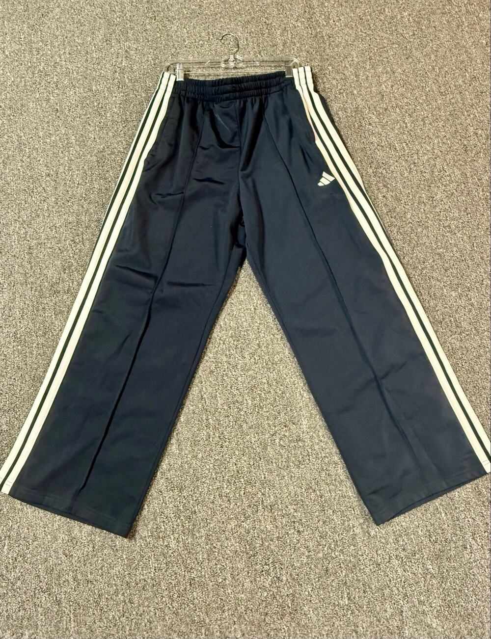 Adidas Navy Blue & White 3-Stripe Wide Leg Track Pants Casual Athleisure XL Y2K